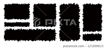 Rectangle and square frames with jagged rough edges. Frame set that looks like torn and worn paper. Grunge and vintage 121000613