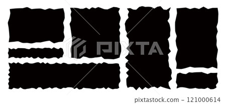 Rectangle and square frames with jagged rough edges. Frame set that looks like torn and worn paper. Grunge and vintage 121000614