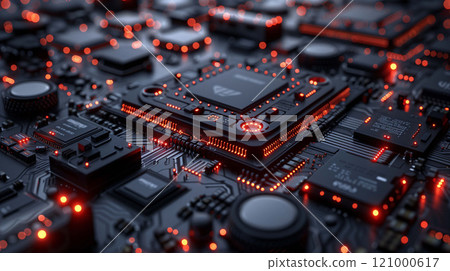 Digital data pathways visualized in an intricate 3D technological landscape 121000617