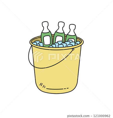 A bucket filled with ice and three bottles of soda 121000962