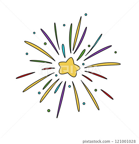A colorful star with a firework explosion surrounding it 121001028