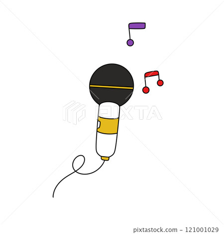 A microphone with a cord attached to it and a bunch of notes on it 121001029