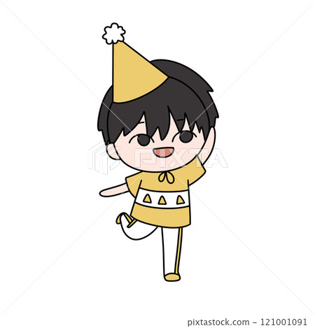 A cartoon boy in a yellow shirt and hat is posing for a picture A cartoon boy in a yellow shirt and hat is posing for a picture 121001091