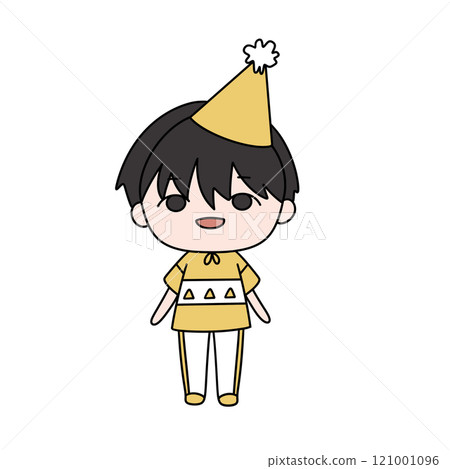 A cartoon boy is wearing a yellow shirt and pants 121001096