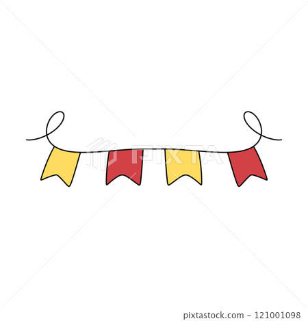 A red, yellow, and orange banner with a white background 121001098