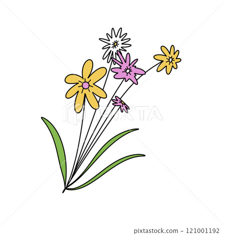 A drawing of a bunch of flowers with a green stem 121001192