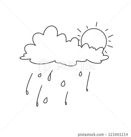 A drawing of a cloudy day with rain falling 121001214