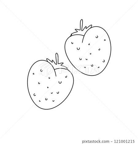 Two strawberries are shown in a white background 121001215