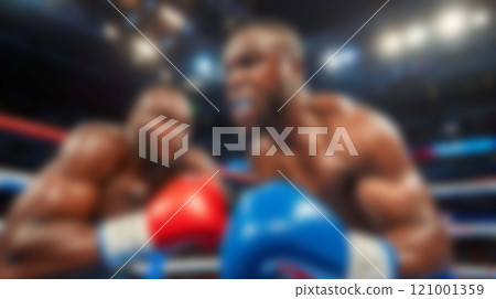 Focused boxer prepares to channel his inner warrior, blurred background 121001359