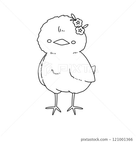 A cute little chicken with a flower on its head 121001366