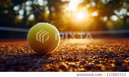 Single Tennis Ball on the Court, Symbolizing the Spirit of Competition and Passion for the Game 121001512