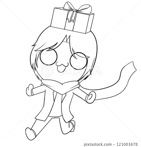A cartoon character is holding a box with a bow on top of it A cartoon character is holding a box with a bow on top of it 121001678