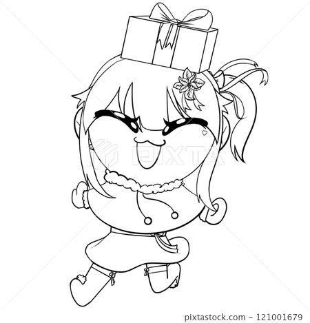 A cartoon girl is holding a gift box and smiling A cartoon girl is holding a gift box and smiling 121001679