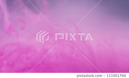Color fluid splash. Ink cloud overlay. Defocused sparkling painting bright flows pink liquid smoky water on abstract art background. 121001768