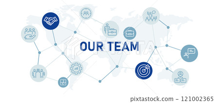 Our team web header background icon set job work communication teamwork member staff global company corporate group business 121002365