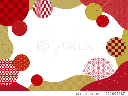 Japanese pattern circle and wave Japanese style frame / red 121002687