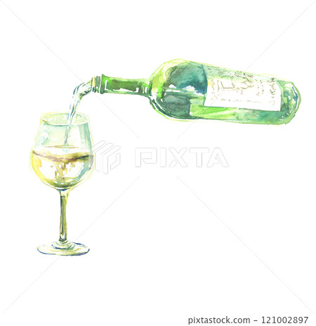 白酒倒入水彩畫玻璃杯中的插圖 121002897