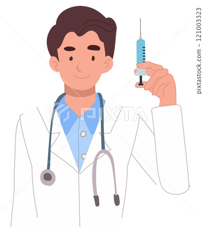 doctor holding syringe close-up medical professional with needle for treatment doctor holding syringe close-up medical professional with needle for treatment 121003323