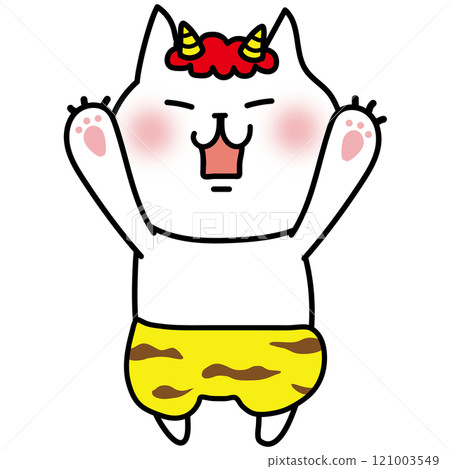 一隻打扮成惡魔的白貓,長著兩角,發出威脅的聲音。 一隻打扮成惡魔的白貓,長著兩角,發出威脅的聲音。 121003549