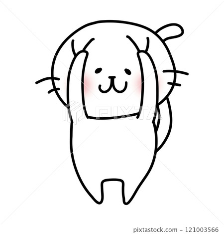 White cat touching its ears 121003566