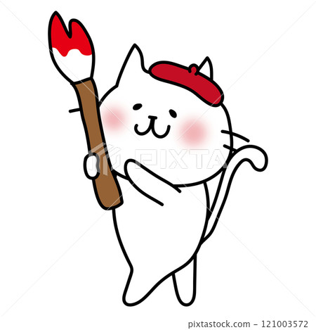 白貓用大刷子畫畫 白貓用大刷子畫畫 121003572