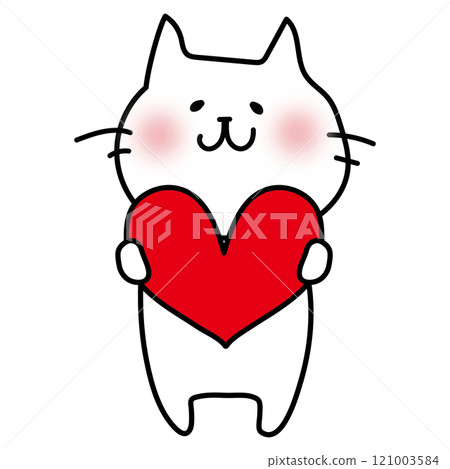 White cat holding a heart 121003584