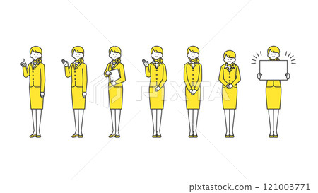 Full-body avatar illustration set of a woman in a suit with a scarf around her neck, 2 colors 121003771