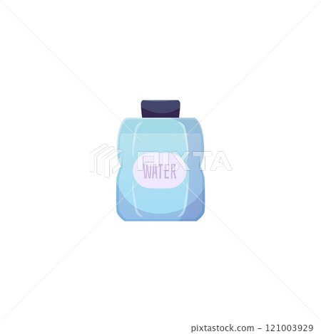 Plastic canister vector flat icon, bottle full of clean water with lid, flask or tank of aqua with label, drink jerrican 121003929