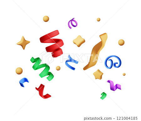 3D party ribbon confetti round isolated 121004185