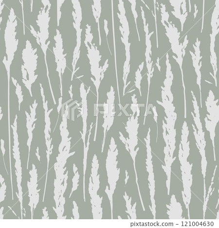 Pampas grass on green seamless pattern. Herbs background for postcards, wallpaper, wrapping paper. 121004630