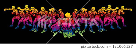 Group of Boxer Boxing Sport Male Fighting Mix Action Cartoon Graphic Vector 121005127