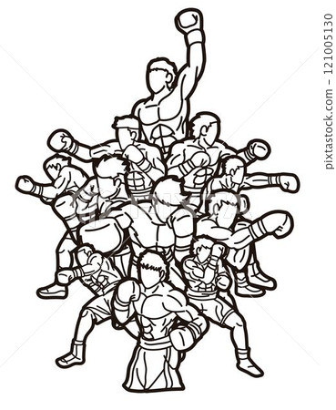 Group of Boxer Boxing Sport Male Fighting Mix Action Cartoon Graphic Vector 121005130