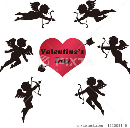 Valentine Valentine's Day Heart Cupid Angel Bow and Arrow Silhouette Illustration Valentine Valentine's Day Heart Cupid Angel Bow and Arrow Silhouette Illustration 121005146