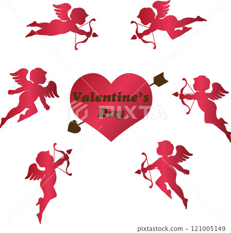 Valentine Valentine's Day Heart Cupid Angel Bow and Arrow Silhouette Illustration Valentine Valentine's Day Heart Cupid Angel Bow and Arrow Silhouette Illustration 121005149