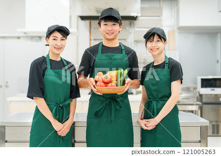 Male and female kitchen staff and cooking staff in the kitchen and back room Male and female kitchen staff and cooking staff in the kitchen and back room 121005263