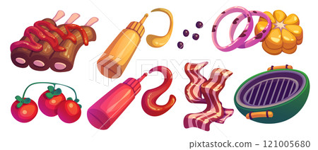 Grill meat cartoon. Bbq roast beef food for picnic Grill meat cartoon. Bbq roast beef food for picnic 121005680