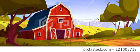 Red barn in rural landscape Red barn in rural landscape 121005712