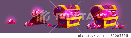 Fantasy game treasure pile, bag and chest 121005716