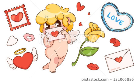 Playful retro styled cupid cartoon character 121005886