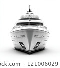 Luxury cruise ship front view showcasing sleek design and modern features. ship elegant lines and polished surface reflect sophistication and adventure on open sea 121006029