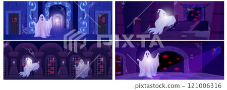 Set of dungeons with ghosts, evil spirits, cobwebs. Set of dungeons with ghosts, evil spirits, cobwebs. 121006316