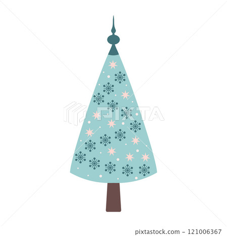 Christmas tree with baubles and garland isolated on white background. Nursery art and Scandinavian style. Christmas tree with baubles and garland isolated on white background. Nursery art and Scandinavian style. 121006367