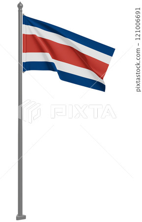 哥斯達黎加共和國飄揚的國旗 3D 插圖（前視圖） 121006691