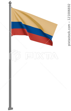 哥倫比亞共和國飄揚的國旗 3D 插圖（前視圖） 121006692