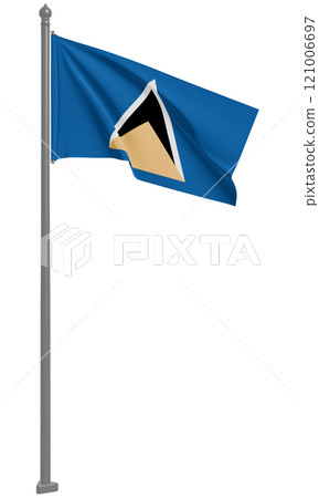 聖露西亞飄揚的國旗 3D 插圖（前視圖） 121006697