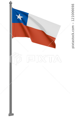 智利共和國飄揚的國旗 3D 插圖（前視圖） 121006698