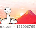 New Year's card template with a Japanese-style illustration of a happy white snake and the first sunrise from Mt. Fuji New Year's card template with a Japanese-style illustration of a happy white snake and the first sunrise from Mt. Fuji 121006765