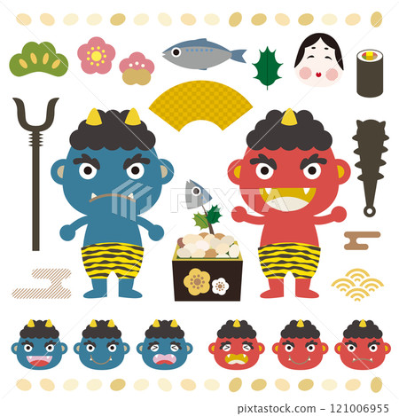 Setsubun/Bean-throwing Red and Blue Demons Illustration Set Setsubun/Bean-throwing Red and Blue Demons Illustration Set 121006955