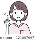 A female nurse pointing her index finger 121007097