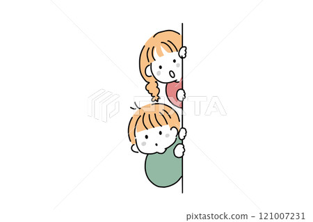 Children peeking through the wall 121007231